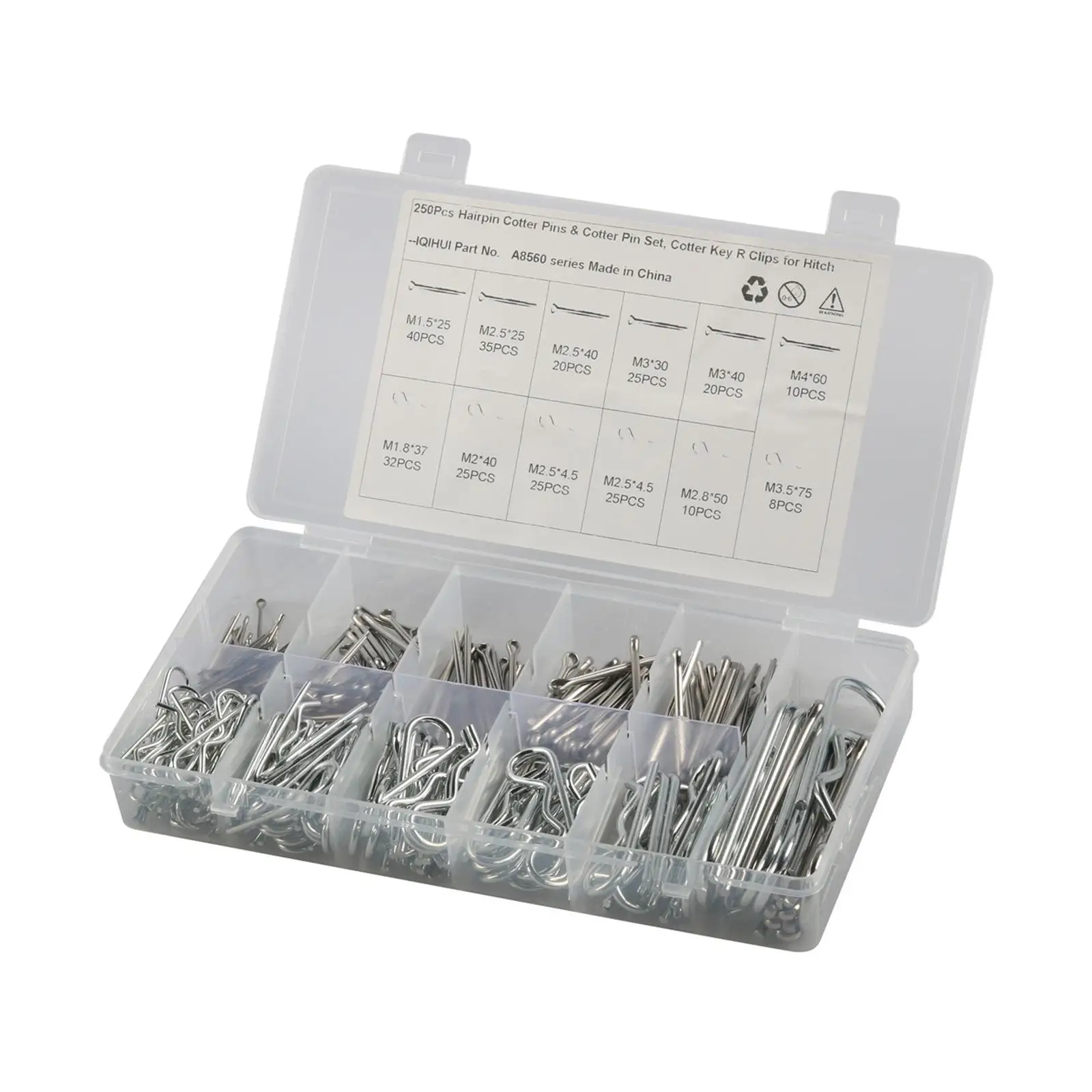 

250 Pieces Cotter Pin Assortment Set Premium Durable Hitch Pins Clips Locking Set Cotter Pin Hairpin Set for Tractors Mower
