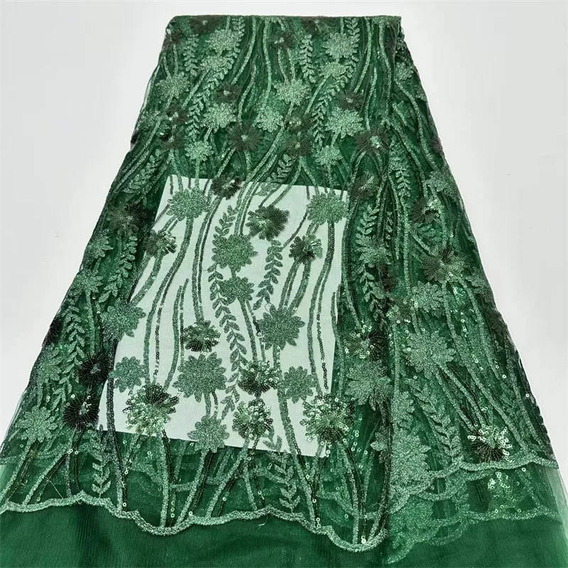 

Green African Sequins Net Lace Fabric 2024 High Quality Embroidery French Mesh Tulle Fabrics For Sew Nigeria Party Dress 5 Yards