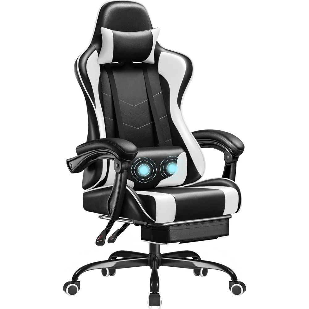 Gaming Chair, Video Game Chair with Footrest and Massage Lumbar Support, Ergonomic Computer Chair Height Adjustable