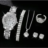6pcs/set Women's Watch Luxury Rhinestone Quartz Watch Hiphop Fashion Analog Wrist Watch & Jewelry Set, Gift For Mom Her 2
