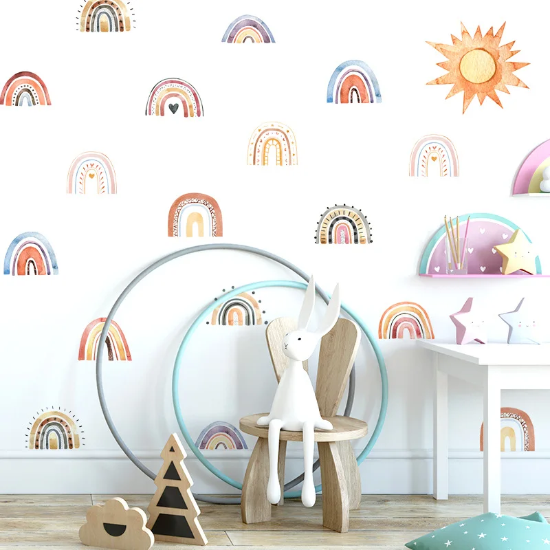 Cartoon Animals Rainbow Wall Stickers for Baby Room Kids room Girls Bedroom Wall Decor Removable PVC Wall Decals for Home Decor