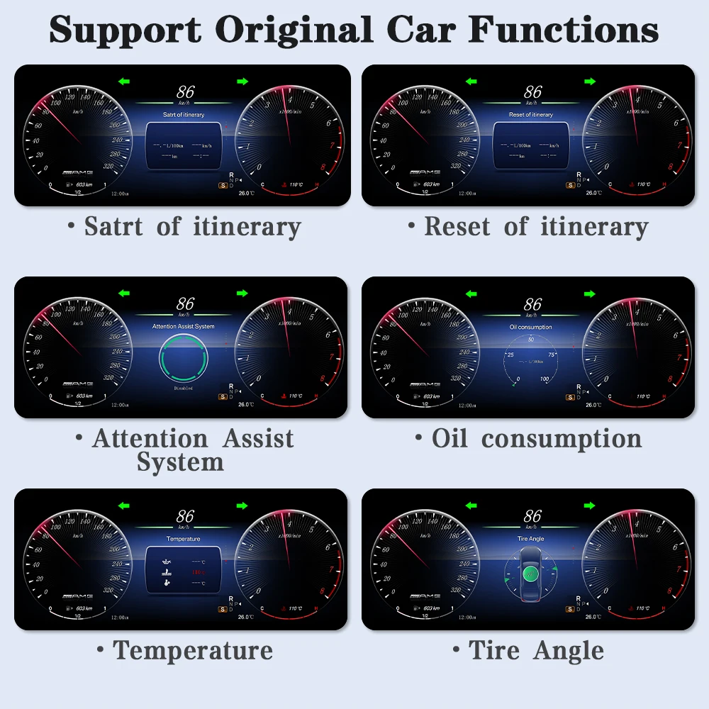 AUTOTOP Panel de instrumentos digitales para coche de 12,3 pulgadas de Mercedes Benz C W204 2011-2014, cabina Virtual de sujeción automática gasolina diésel 4
