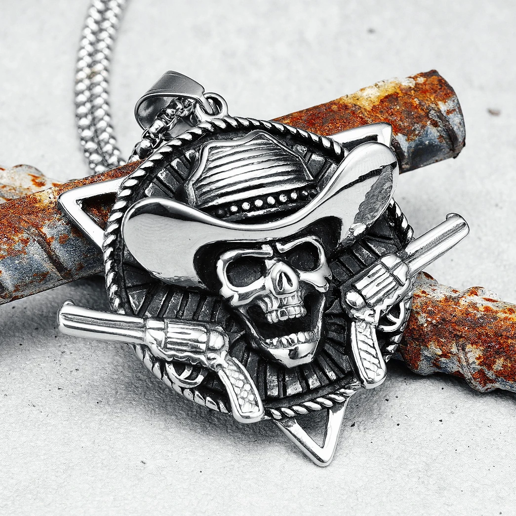 Vintage Men Necklace Retro Skull Cowboy Pendant Chain Rock Punk Rap For Biker Rider Male 316L Stainless Steel Jewelry Best Gift