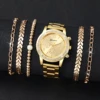 6PCs/Set Women's Watch Fashion Three Eye Dial Stainless Steel Strap Simple Quartz Watch Set with Gold Bracelet 3