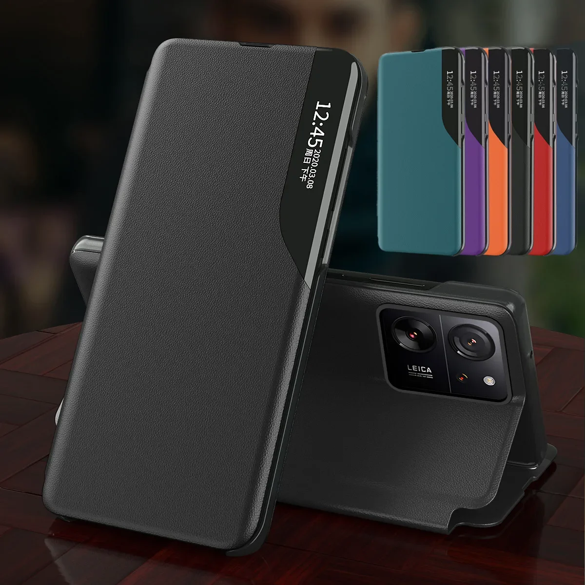 Magnetic Flip Phone Case with Window - Leather Cover and Holder, Anti-Fall Design