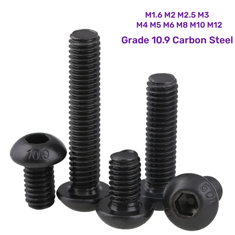 Perno Botón Negro Perno De Brida M8 Negro - Acero Inoxidable A2 - Socket Button Head - ISO 7380 Pernos Flange Negros
