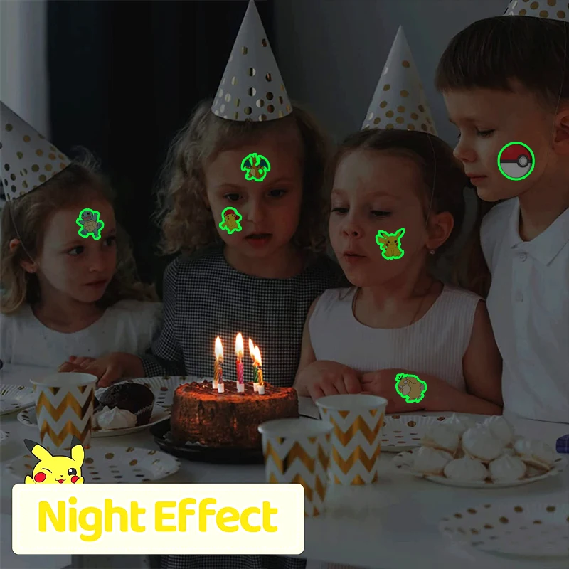 Pokemon Luminous Tattoos for Kids Pikachu Styles Temporary Tattoos Stickers Boys Girls Glow Party Supplies Gifts for Children 6