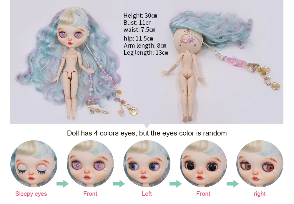 Neo Blythe Doll with Multi-Color Hair, White Skin, Matte Smiling Face & Custom Jointed Body 1