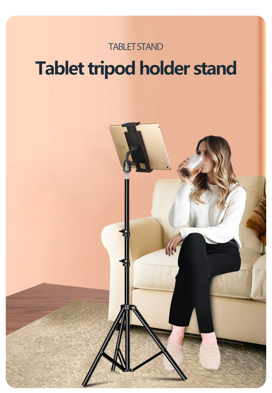 Xnyocn Stativ Boden Tablet Ständer Verstellbare Halterung Halterung Unterstützung für iPad Air Pro 12,9 Mini Xiaomi 4-13 Zoll Lazy Halter Halterung – Detail 1