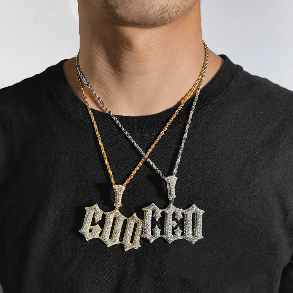 Custom New Charm Initial/Number Personalized Pendant 18k Gold Plated Bling Iced Out CZ Old English Name Plate Pendant  ﻿