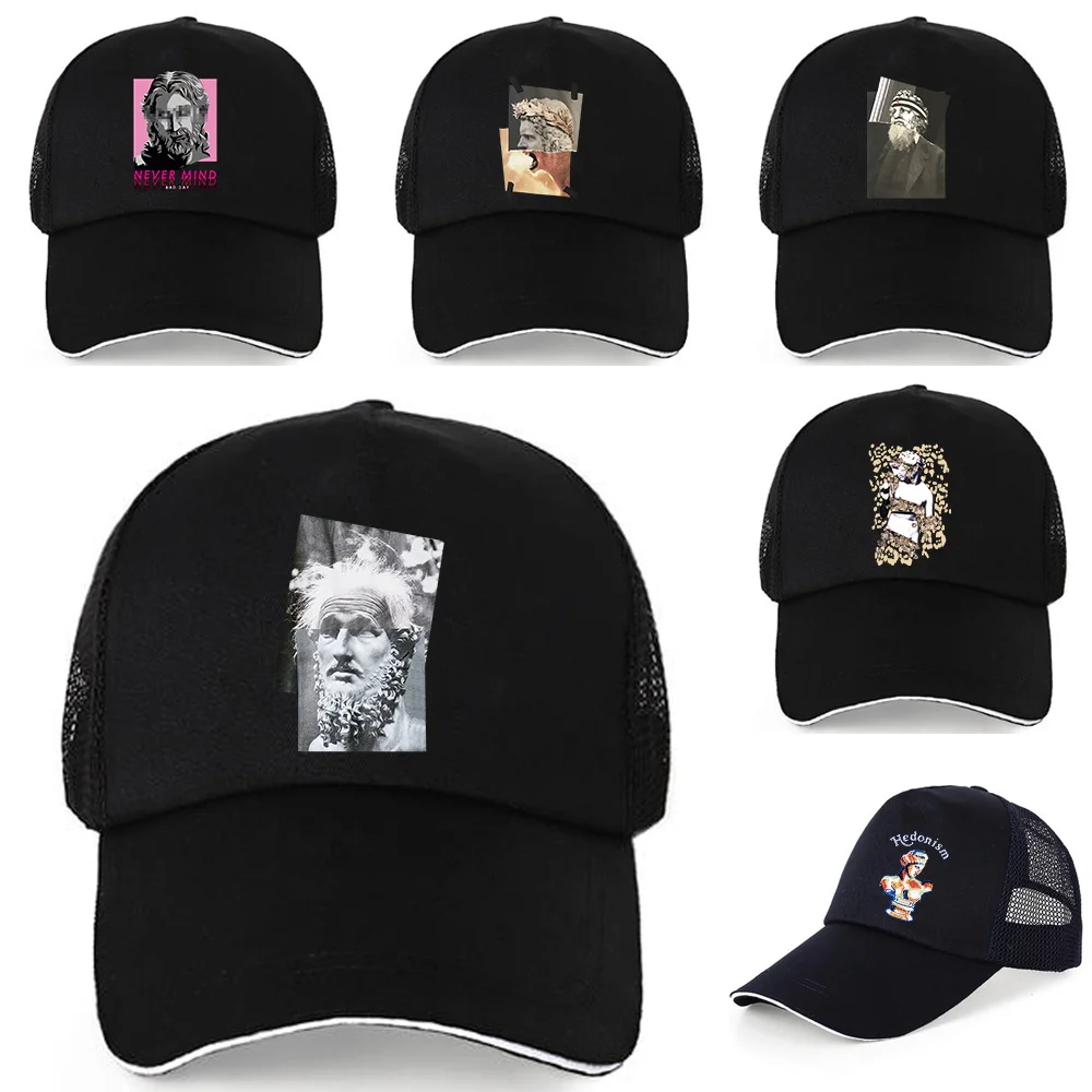 

Baseball Cap Unisex Cotton Snapback Hat Summer Breathable Mesh Caps New Adjustable Trucker Caps Sculpture Print Sun Hats Gorras