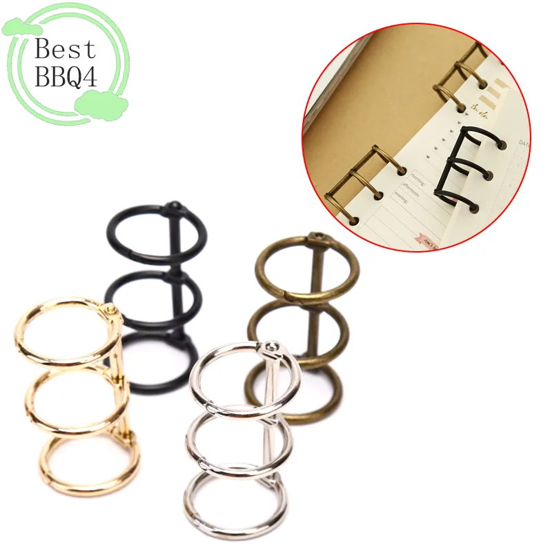 (BBQ4) 2개 금속 3링 루즈리프 종이 바인더 DIY 제작 노트 앨범 스크랩북 스파이럴 원형 링 버클 클립