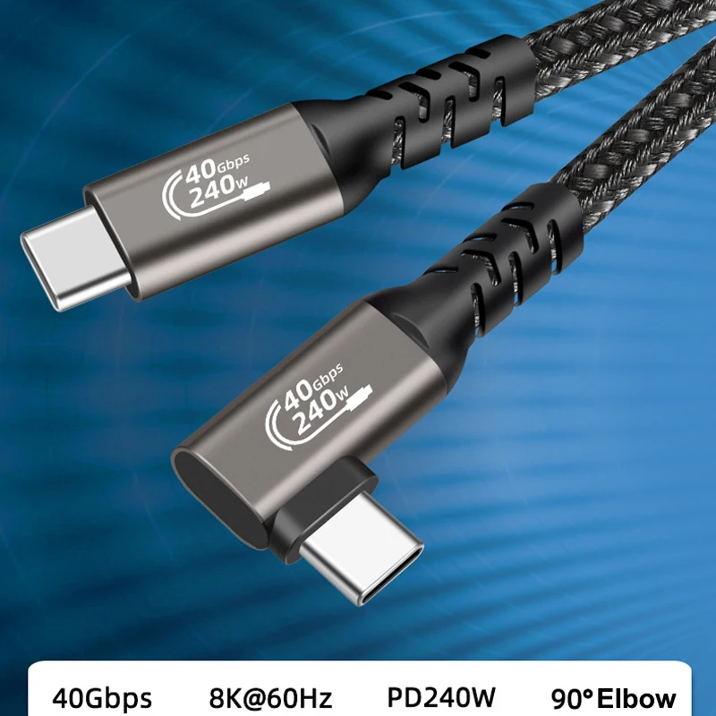 USB4 팔꿈치 케이블 Thunderbolt4 팔꿈치 40Gbps USB C 비디오 케이블 M1 Macbook Pro 하드 디스크 USB4 Gen3 케이블 용 240W 고속 충전기
