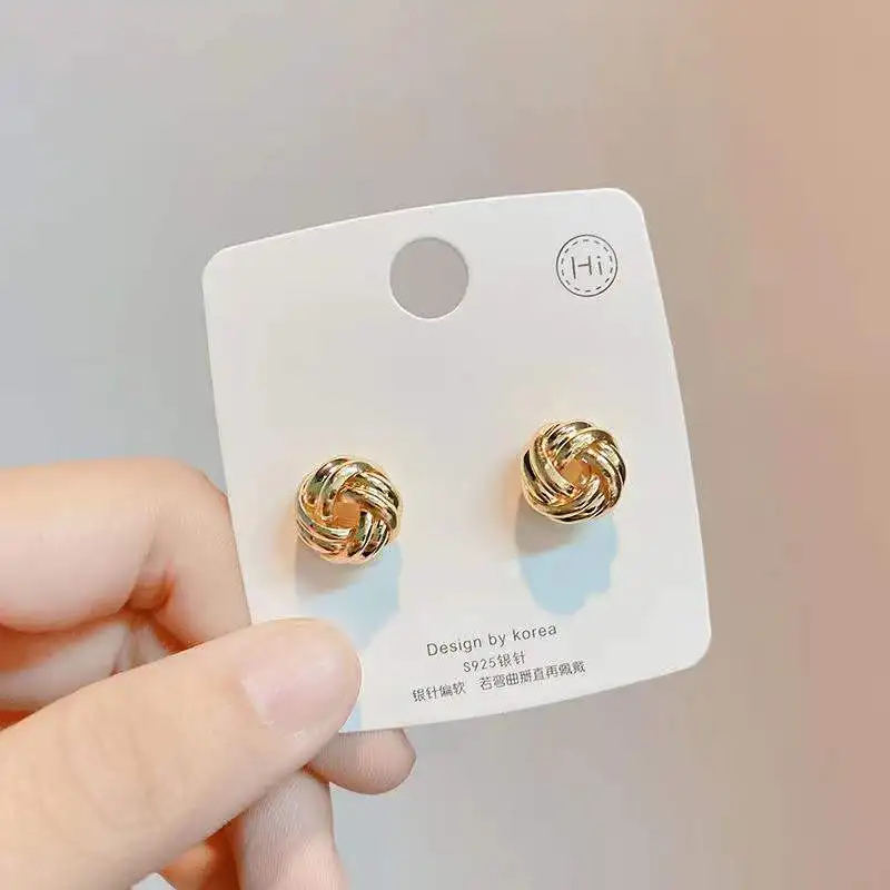 Twist Knit Knot Ball Stud Earring for Women Small Hiphop