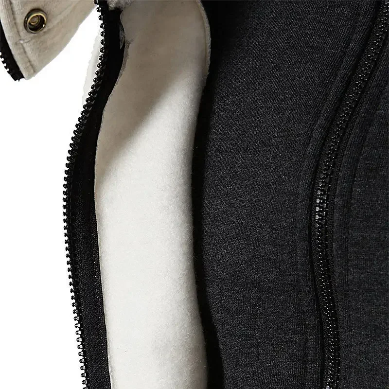 New Fishing Hooded Thickened Sweater Men's Casual Autumn/Winter Multi Pocket Jacket Casual Outdoor Windbreaker Cycling Coat