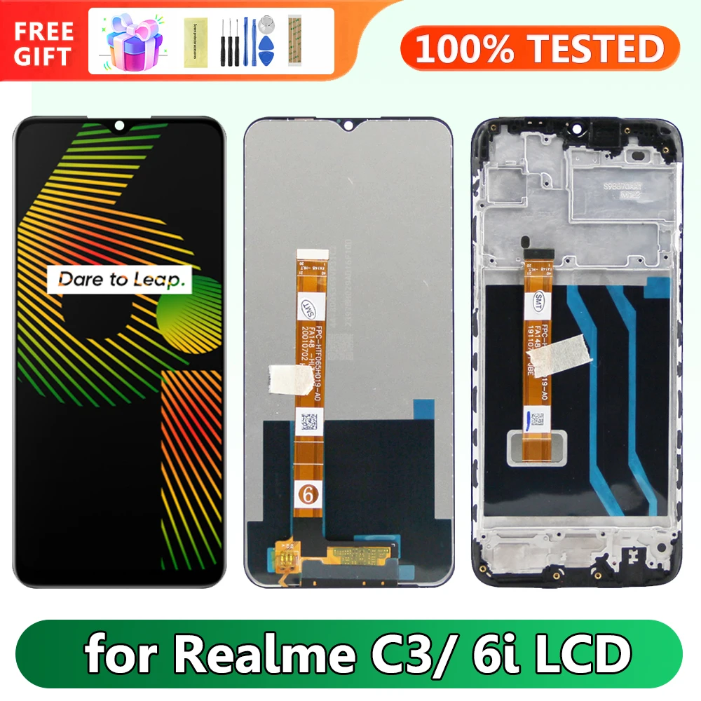 

Realme C3 RMX2027 RMX2020 Screen Replacement, for Oppo Realme 6i RMX2040 Lcd Display Digital Touch Screen with Frame Assembly