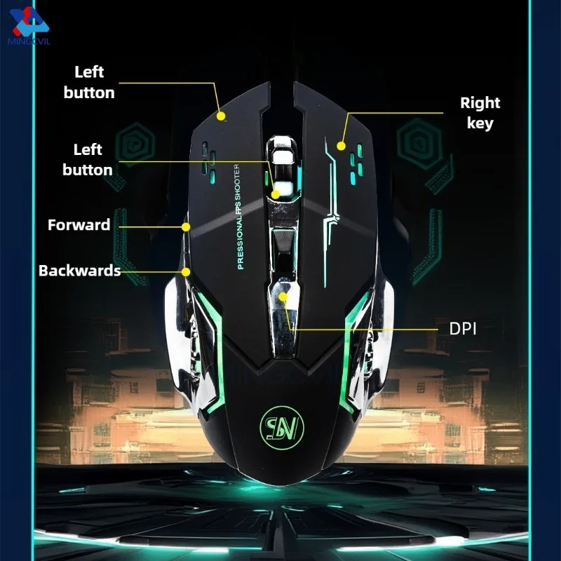 MINGCVIL Rechargeable Wireless Gaming Mouse Bluetooth USB Backlight