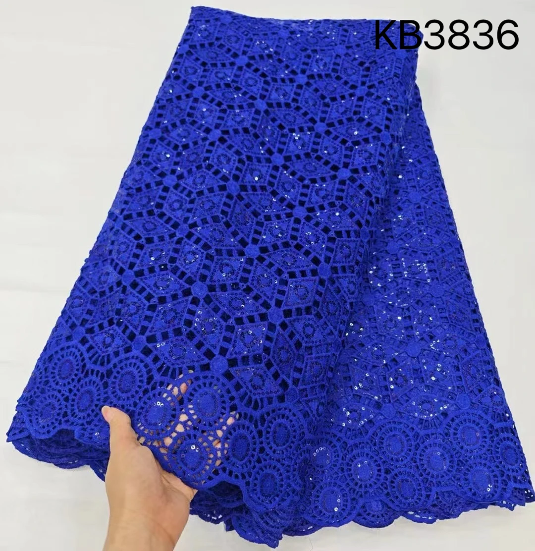 African Sequin Tulle Lace Fabric Nigerian Water Soluble Guipure Cord Lace for Wedding Party Sewing KB3836