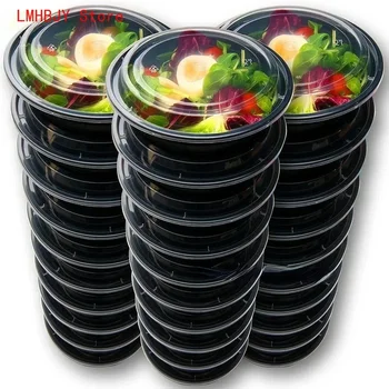 Conteneurs de préparation de repas, récipients alimentaires en plastique avec couvercles, boîte à déjeuner Bento Portable d'extérieur, boîte à déjeuner ronde/carrée à 1 compartiment 1