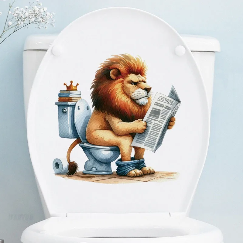 Cartoon Animals Reading Toilet Stickers Lion Tiger Zebra Chicken Pattern Waterproof Self-adhesive Bathroom Decal Home Decoration vinyl stickers toilet stickers toilet wall stickers