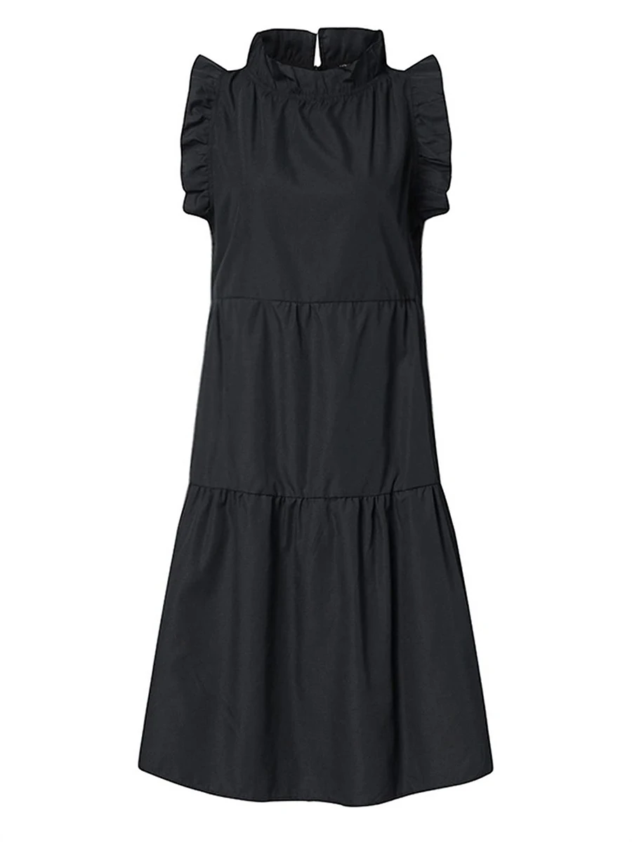 

Women s Elegant Ruffle Sleeveless Midi Dress with Mock Neck Casual Loose Fit Flowy Fall Streetwear