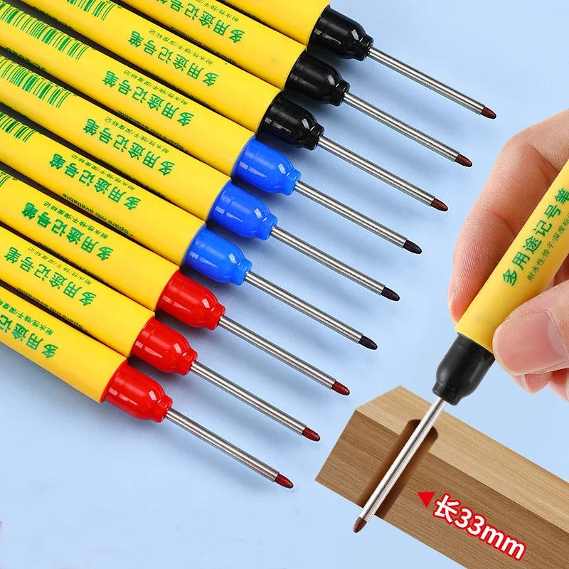 Color Marker Pens Pen Marker Marker Pens 6pcs/set 33mm Red/Blue/Black Long Head Marking Pen Woodworking Decoration Deep Hole Waterproof Pen Multipurpose Marking Tool