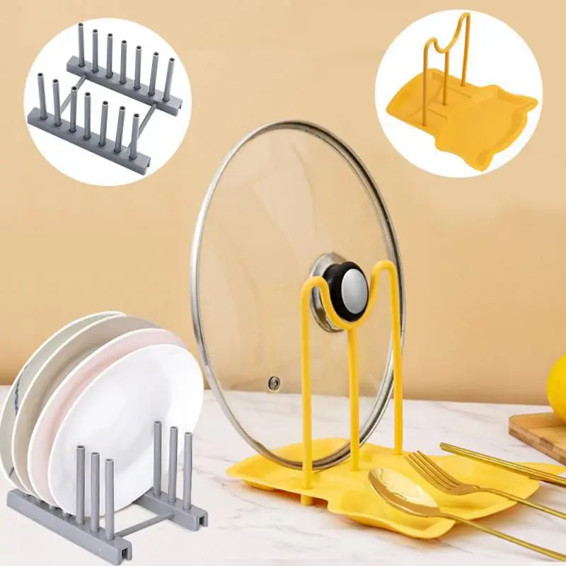 

1 Set Kitchen Organizer Pot Lid Rack Stainless Steel Spoon Holder Pot Lid Cooking Dish Rack Pan Cover Stand Kitchen Accessories