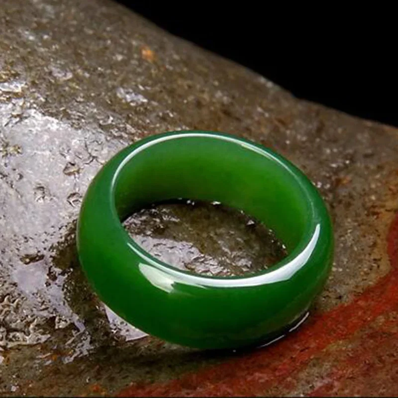 Jade Ring Natural Green Hetian Jadeite Amulet Hand Carved For Women Men