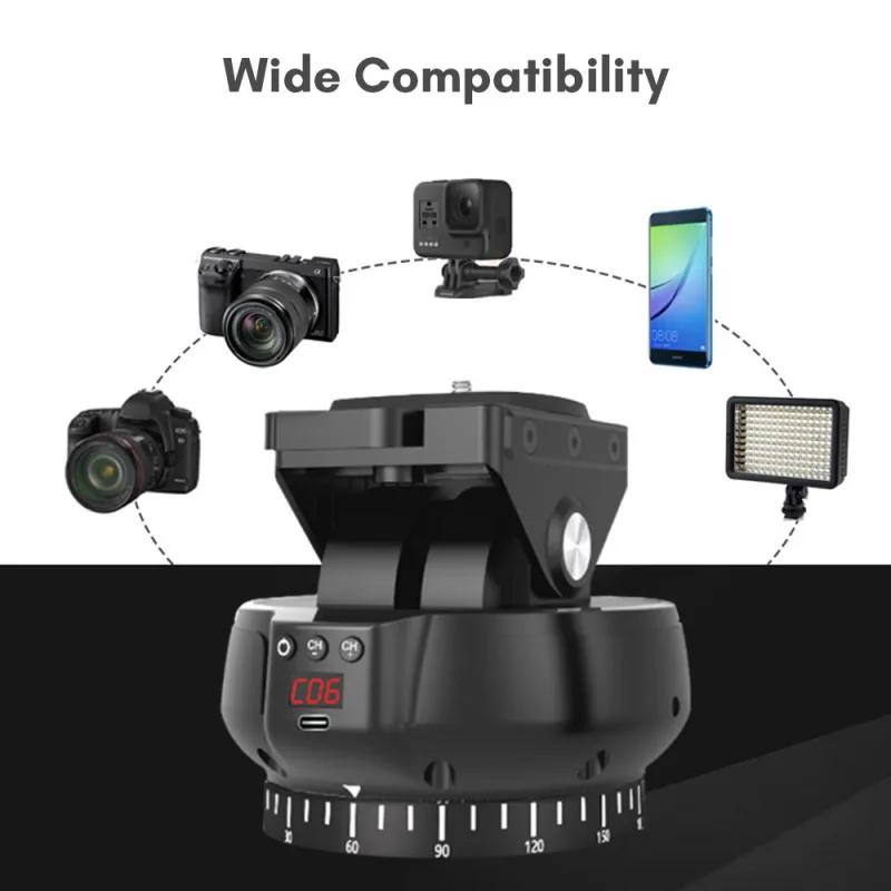Andoer YT1200 Motorized Pan Tilt Head 2-axis Panoramic Head 360&deg; Rotation Panoramic Tripod 100M Wireless Remote Control