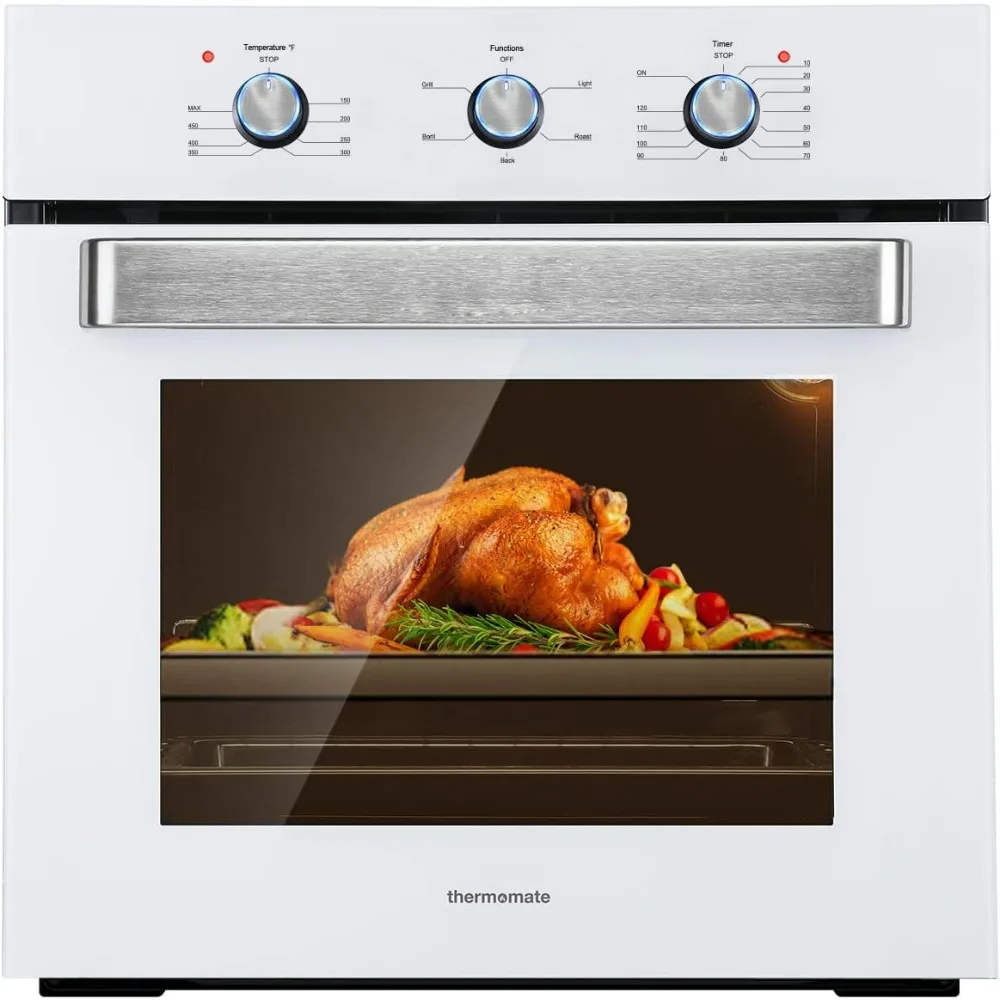 

24" Single Wall Oven, 2.3 Cu.ft. Electric Wall Oven with 5 Cooking Functions, 2000W White Built-in Ovens with Mechanical Knobs