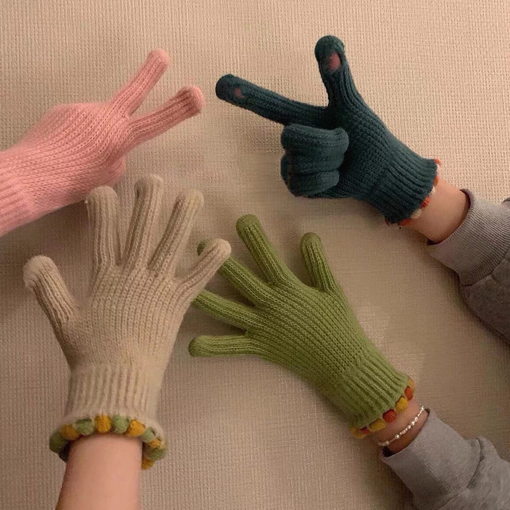 Knitted Woolen Gloves Female Winter Keep Warm Mittens Touch Screen Riding Split Finger Thick Gloves Full Finger Woolen Gloves