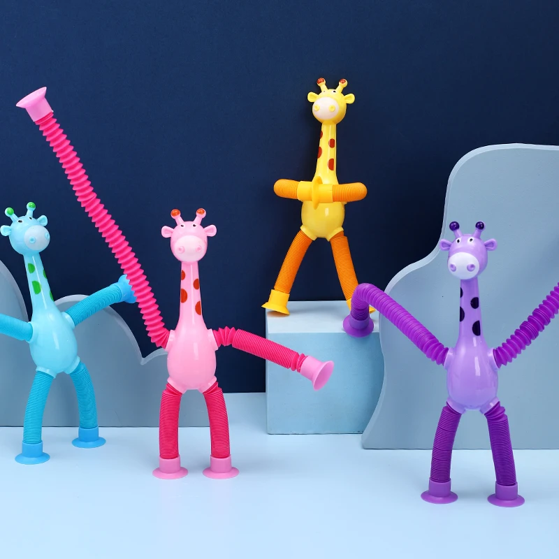 Children Suction Cup Toys Pop Tubes Stress Relief Telescopic Giraffe Hand Toys Sensory Bellows Anti-stress Squeeze Toy