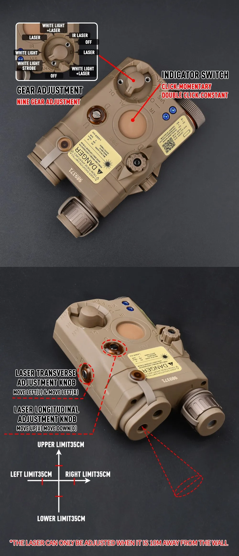 WADSN Tactical PEQ 15 Red Green Blue IR Laser Picatinny M300