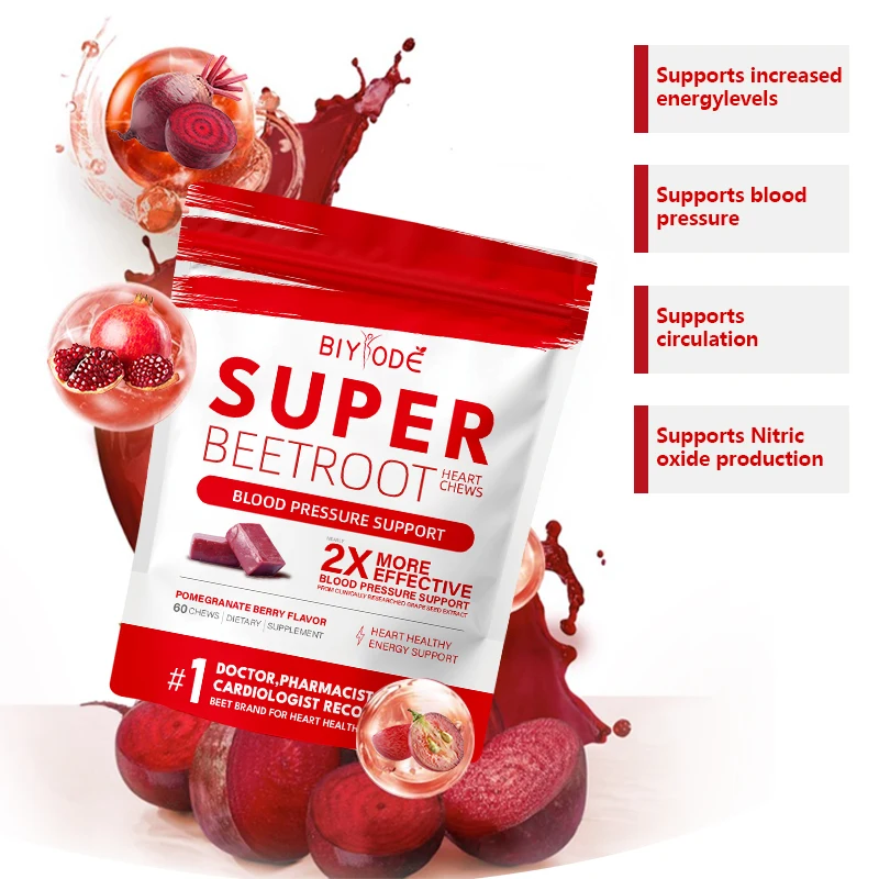 BIYODE Superbeets Heart Chew, Beet Root Powder Energy, Super Beets Heart Chew, Pomegranate Berry Flavor，for All