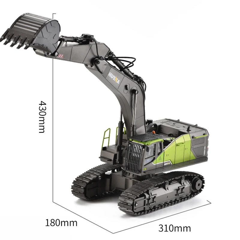Huina 1:14 RC Excavator 22CH Rotation 1593 Alloy Green RC Remote Control Truck Toys Screw Drive Double Track Engineering Vehicle 2