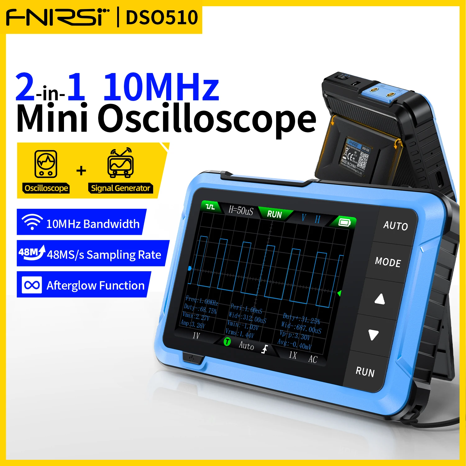 FNIRSI nouveau DSO510 DSO153 DSO153 Mini Oscilloscope numérique portatif 2 en 1 Portable 48 MS/s 10MHz bande passante outil de réparation électronique