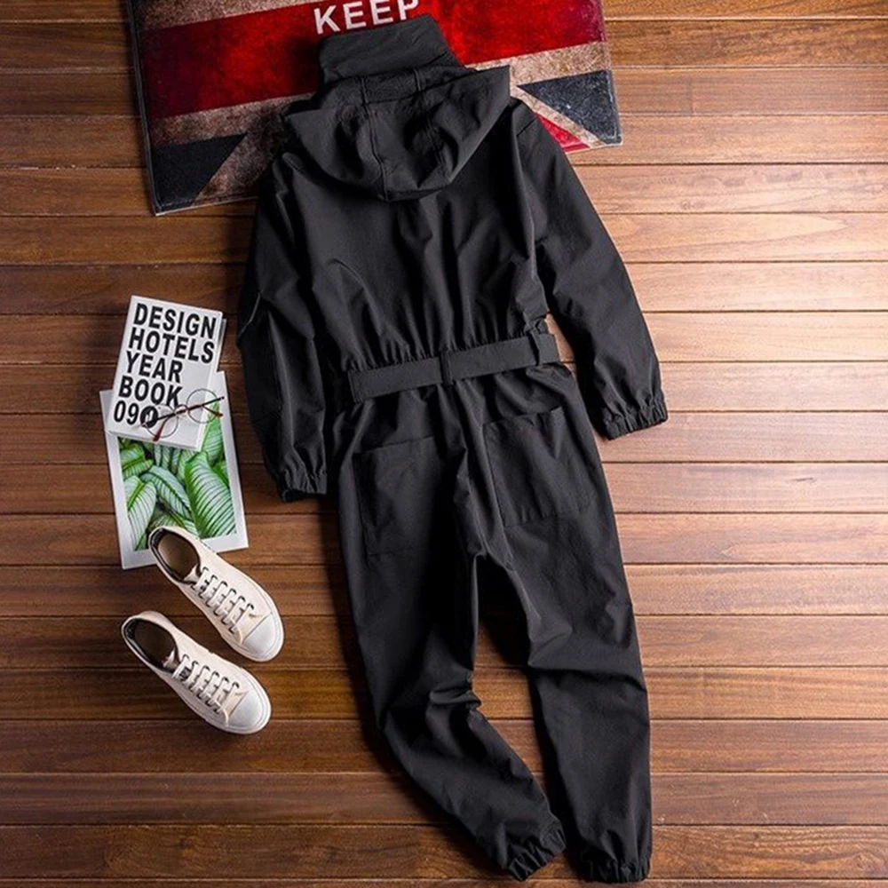 Description Picture 4 of item2024 Spring And Autumn New Hip-Hop Retro Workwear Jumpsuit Mens Casual Loose Long-Sleeved Khaki Hooded Jumpsuit Suit For Men
