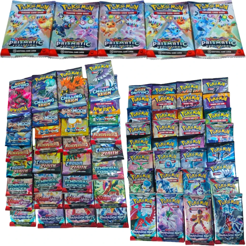 10 paquets de cartes Pokémon, étoiles vives, évolutions prismatiques 151, FATES PAUDES, renfort anglais, cadeau de carte de Transaction de bataille