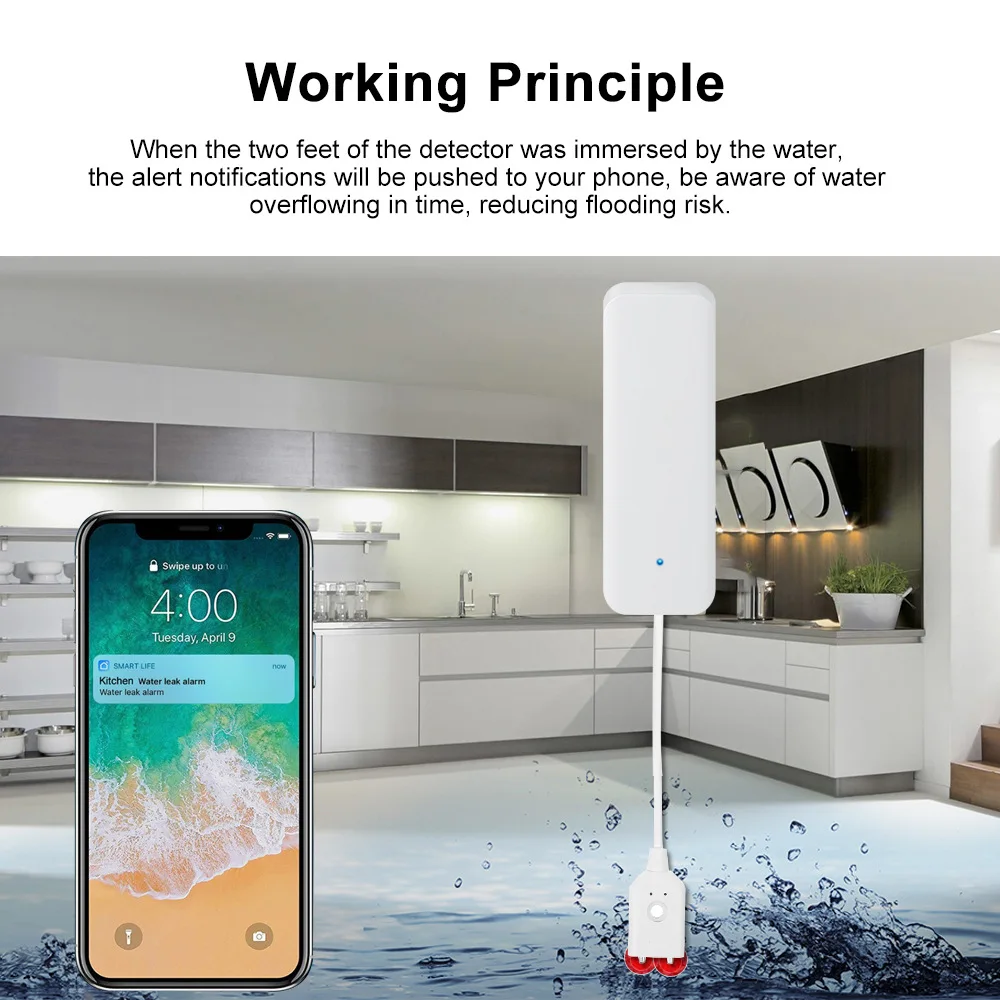 2PCS Water Leak Detector Tuya Water Leakage Alarm WIFI Independent Flood Level Sensor Alert Overflow Monitor Security System tuya 90db beep alert wifi water flood sensor wireless water leakage detector tuya smart life app leak alert alarm notification