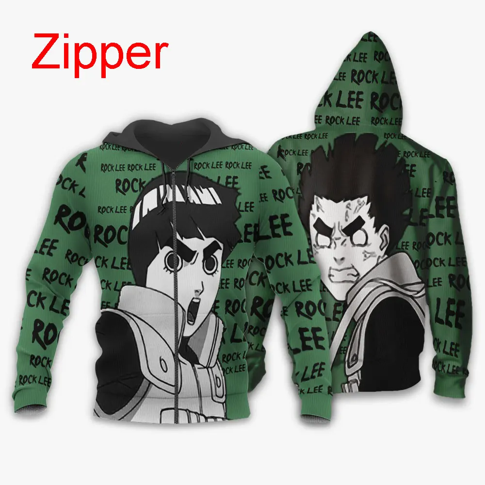 

Мужская толстовка на молнии Rock Lee, толстовка большого размера с мультипликационным принтом Наруто для женщин и мужчин, Детская куртка на весну и осень, 2024