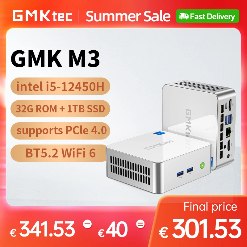 Gmktec M3 Mali PC Intel i5 12450H DDR4 NVME SSD 8C/12T Windows 11 -ért 16GB 1TB wifi6 BT5.2 asztali Játék Számítógépes PC