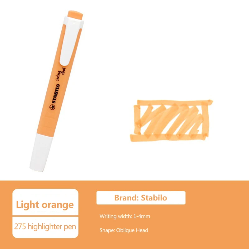 STABILO Swing Cool Pastel Highlighters - Pack Of 10 In Pale Orange, 4-Hour Anti-Dry Out