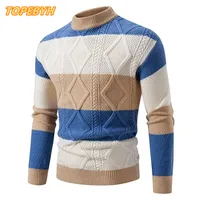 High Quality Men's New Autumn and Winter Casual Warm Color Block Sweater Knit Tops 1