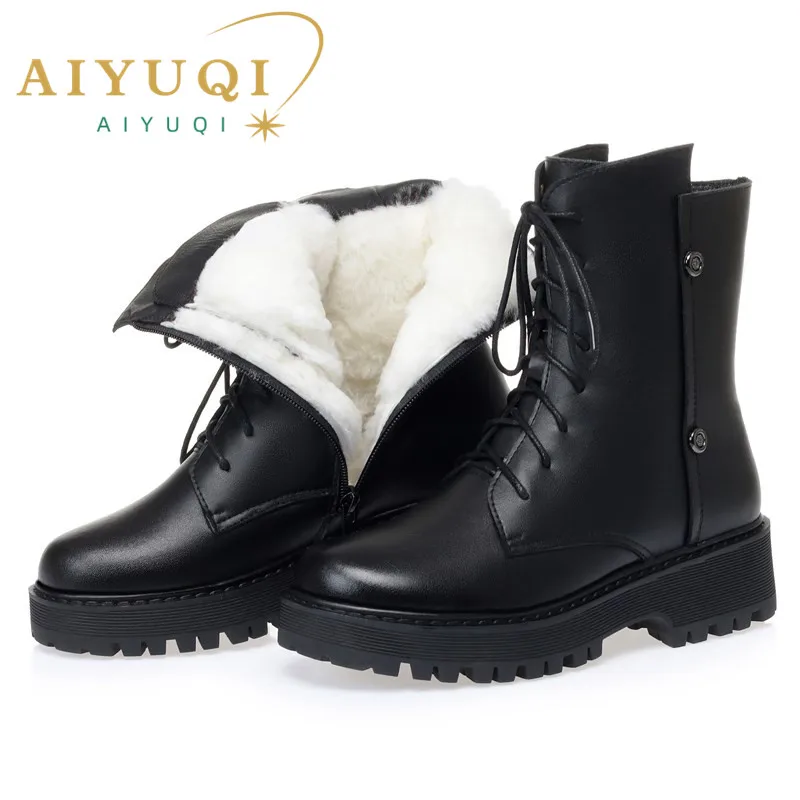 

Women's Ankle Boots Winter Shoes 2024 New Genuine Leather Marton Boots Women's Round Toe Warm Wool Large Size Ladies Snow Boots