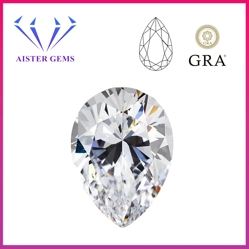 

Pear Shape Moissanite Loose Stones D Color VVS1 Lab Grown Diamonds Gemstones with GRA Certificate and Code On Stone