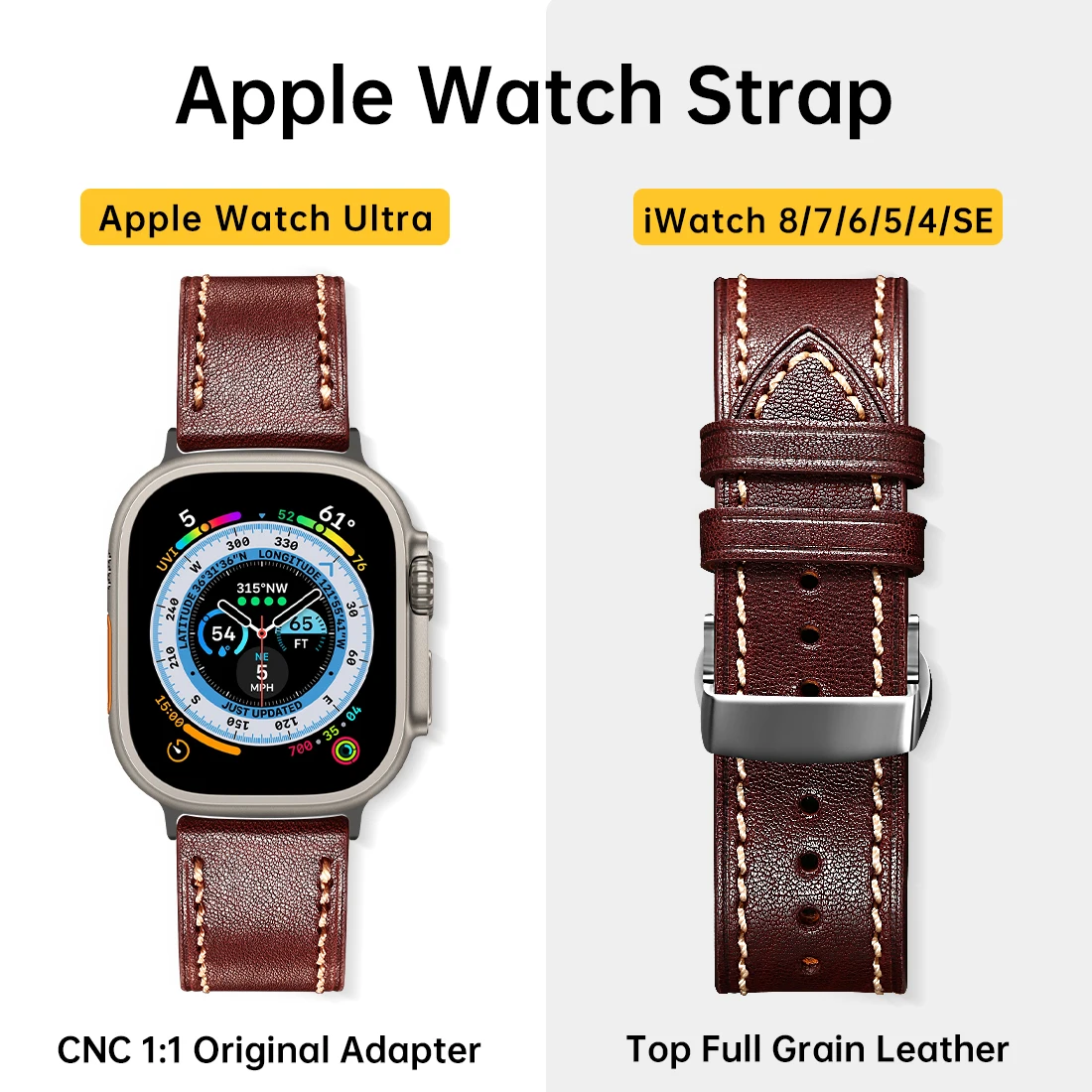 Cinturino In Pelle Maikes Per Cinturino Apple Watch 49Mm 45Mm 44Mm 41Mm 40Mm Apple Watch Ultra Iwatch 8 7 Se Hermes Accessori Bracciali
