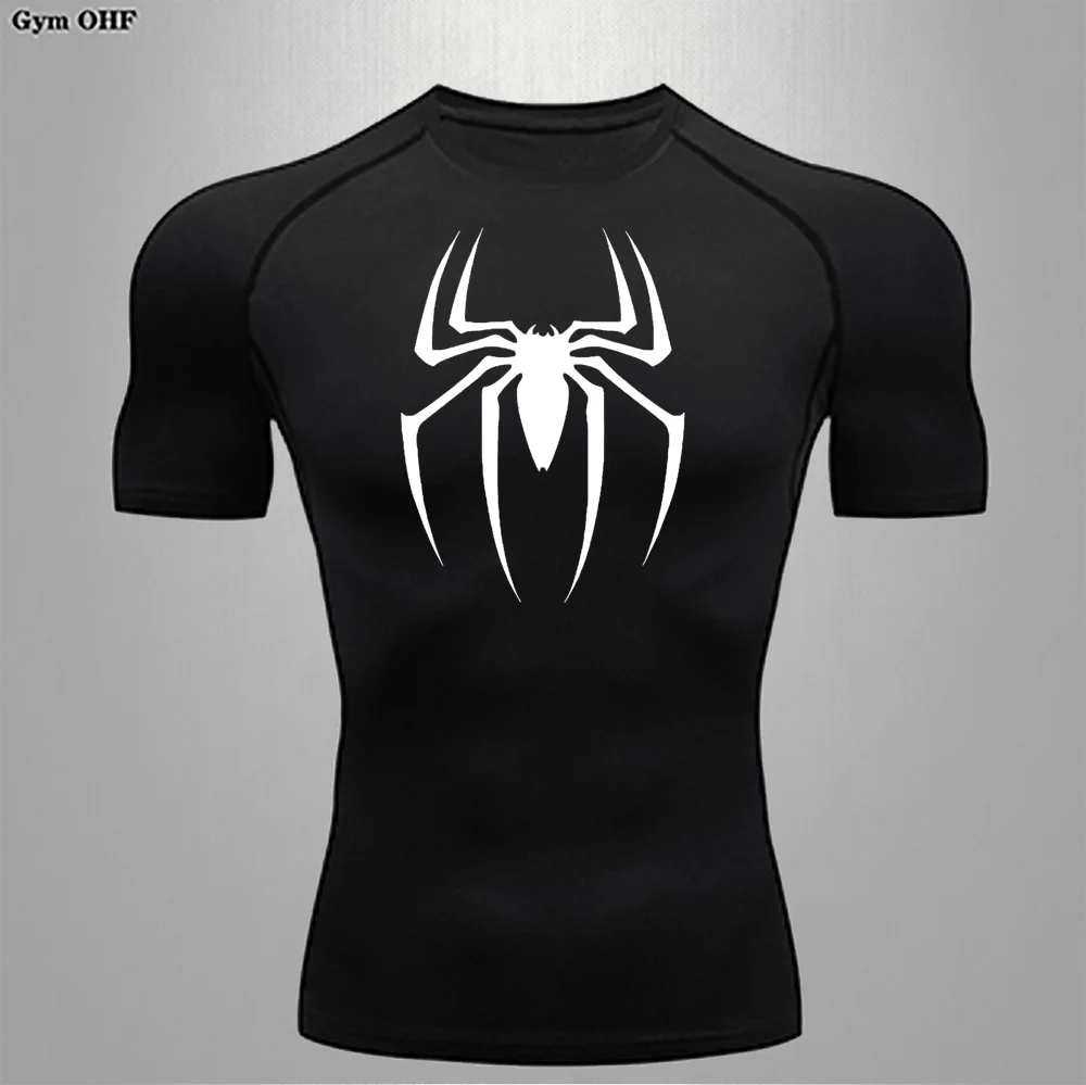 Compression T Shirt Sport T Shirt Short Sleeve T Shirt Fitness Clothes PRO Fitness Sport T-shirt Men's Tight Top Spider Print Compression Short Sleeved Shirt Summer Rash Guard Gym Workout Tshirts