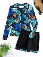 2025 Long Sleeves Surfing Swimsuit With Zipper Two Pieces High Waist Swimwear Women Bathers Bathing Swimming Suit Beachwear