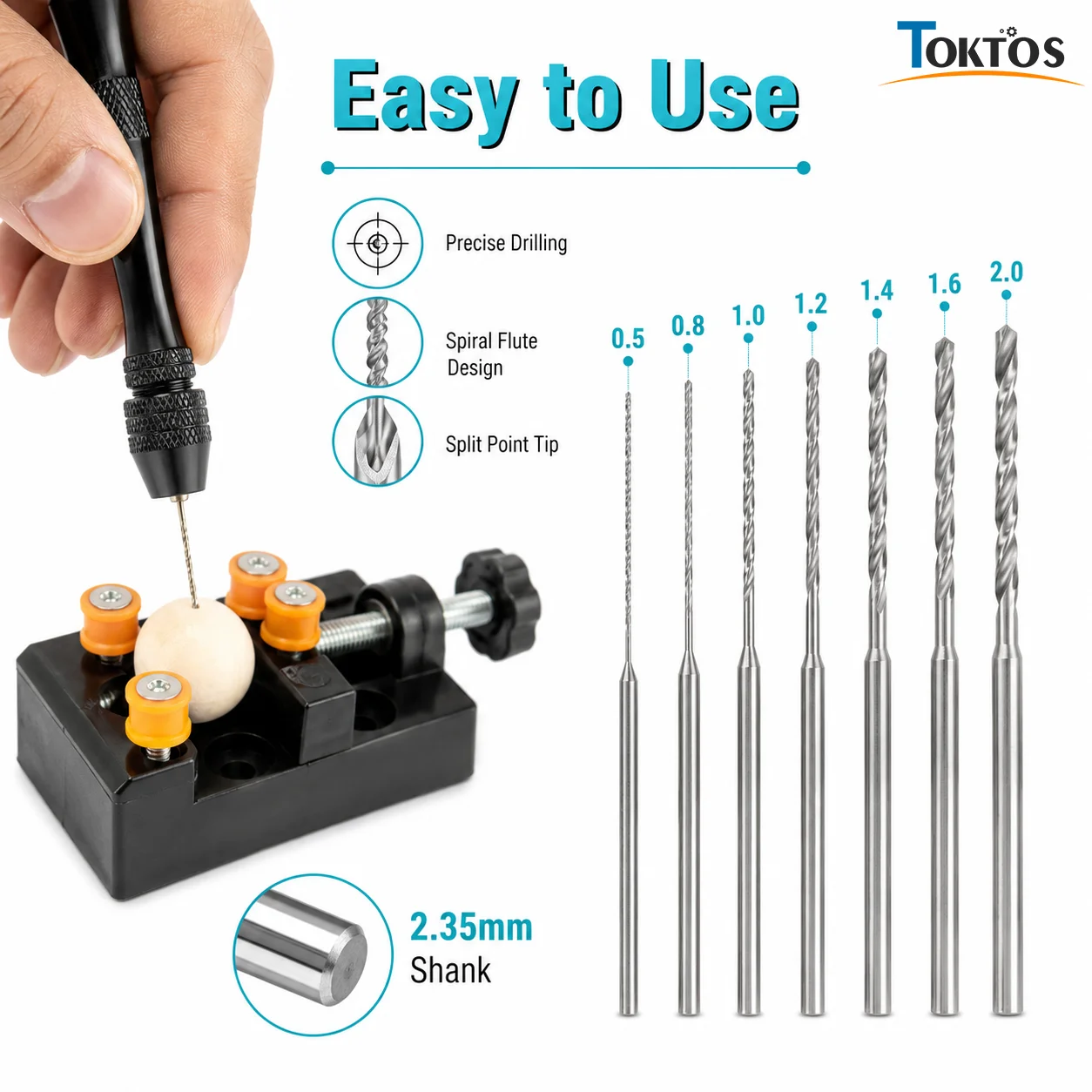 TOKTOS 10PCS HSS Micro Drill Bits 0.5-2.3mm 2.35mm Shank Precision Twist Drill Set for Jewelry Making Metalworking DIY Tools