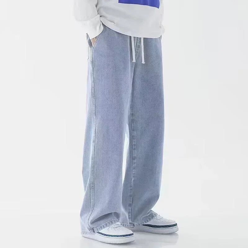 Men Comfortable Straight Casual Jeans Male Soft Baggy Outside Denim Pants Classic Elastic Waist Solid Office Work Denim Trousers 4